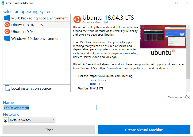 Hyper-V Quick Create Ubuntu 18.04.3 LTS